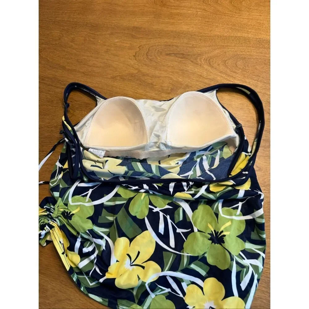 Baltex Women's Tropical Floral Square Scoop Neck Tankini Top Black Green Size 14